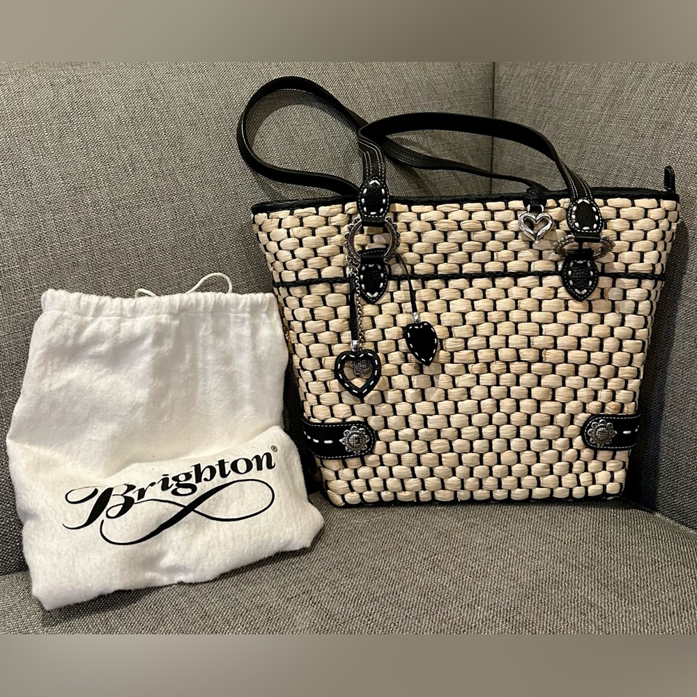 Brighton Black and Cream Basketweave Tote